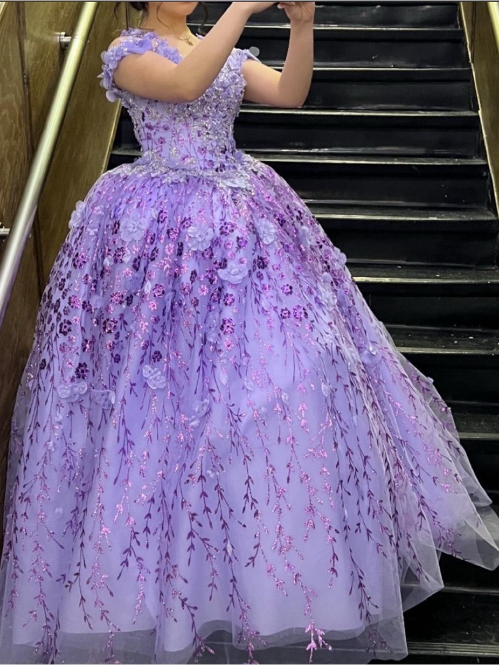 Lilac Floral Ball Gown Dress